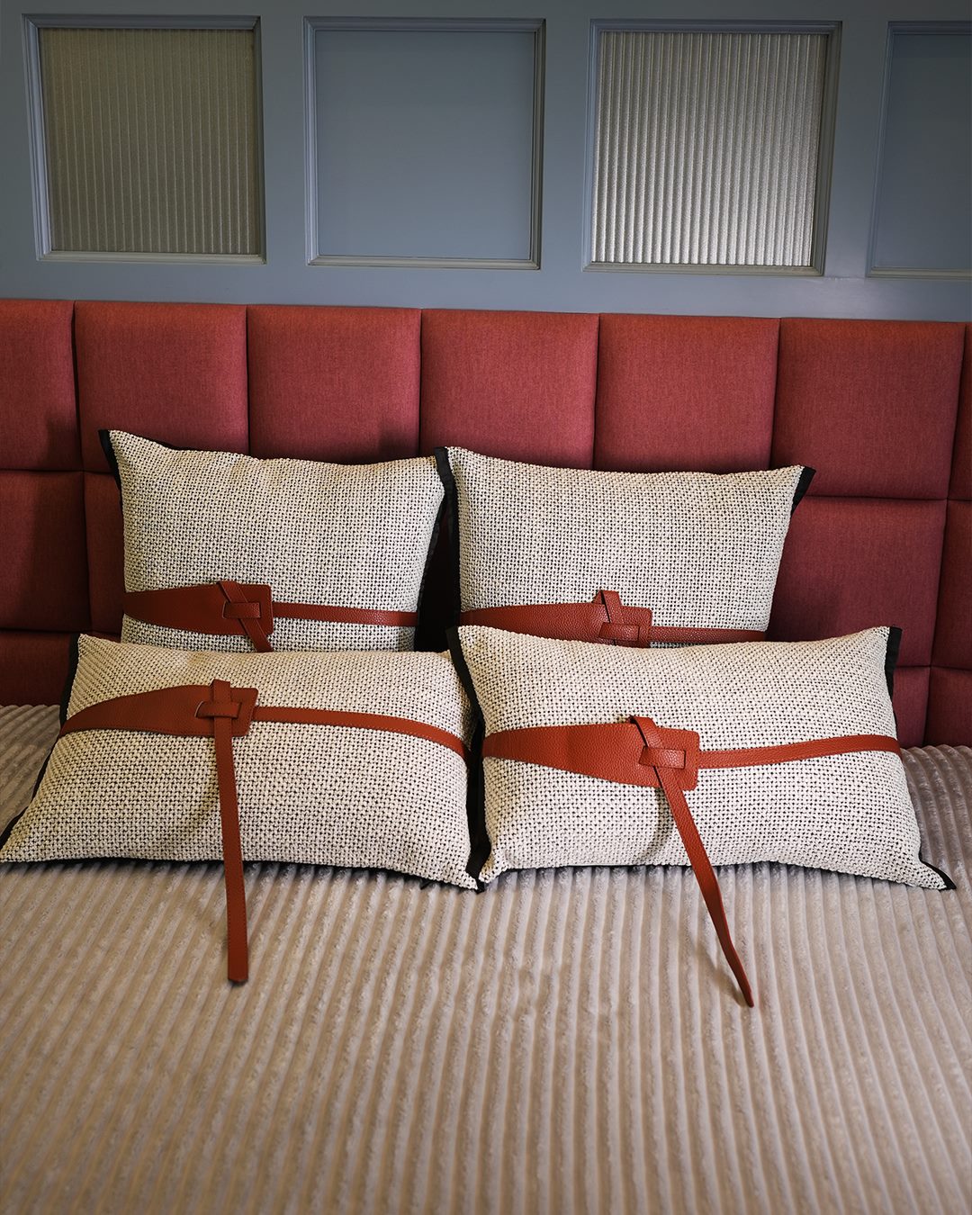 Ivory Saddle-Strap Cushion Cover Set