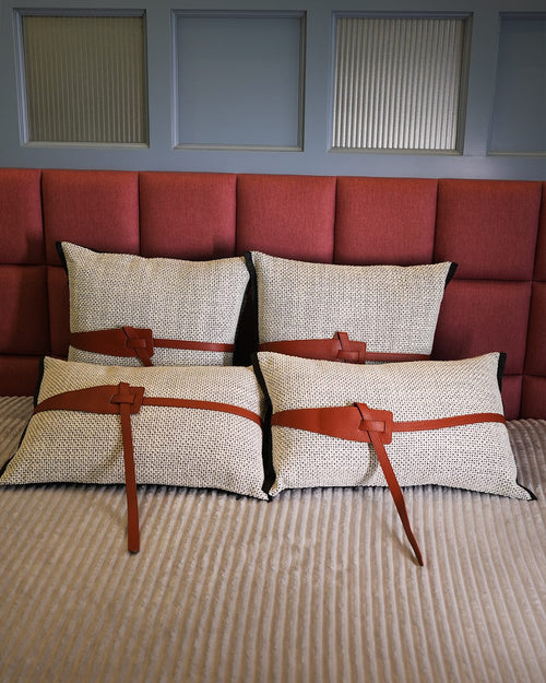 Ivory Saddle-Strap Cushion Cover Set