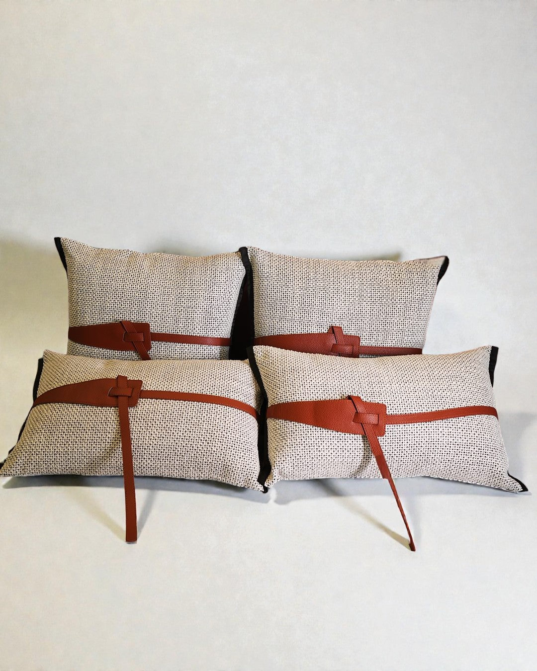 Ivory Saddle-Strap Cushion Cover Set