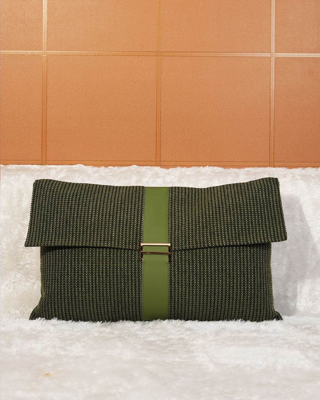 Olive Buckle Textured Cushion Cover