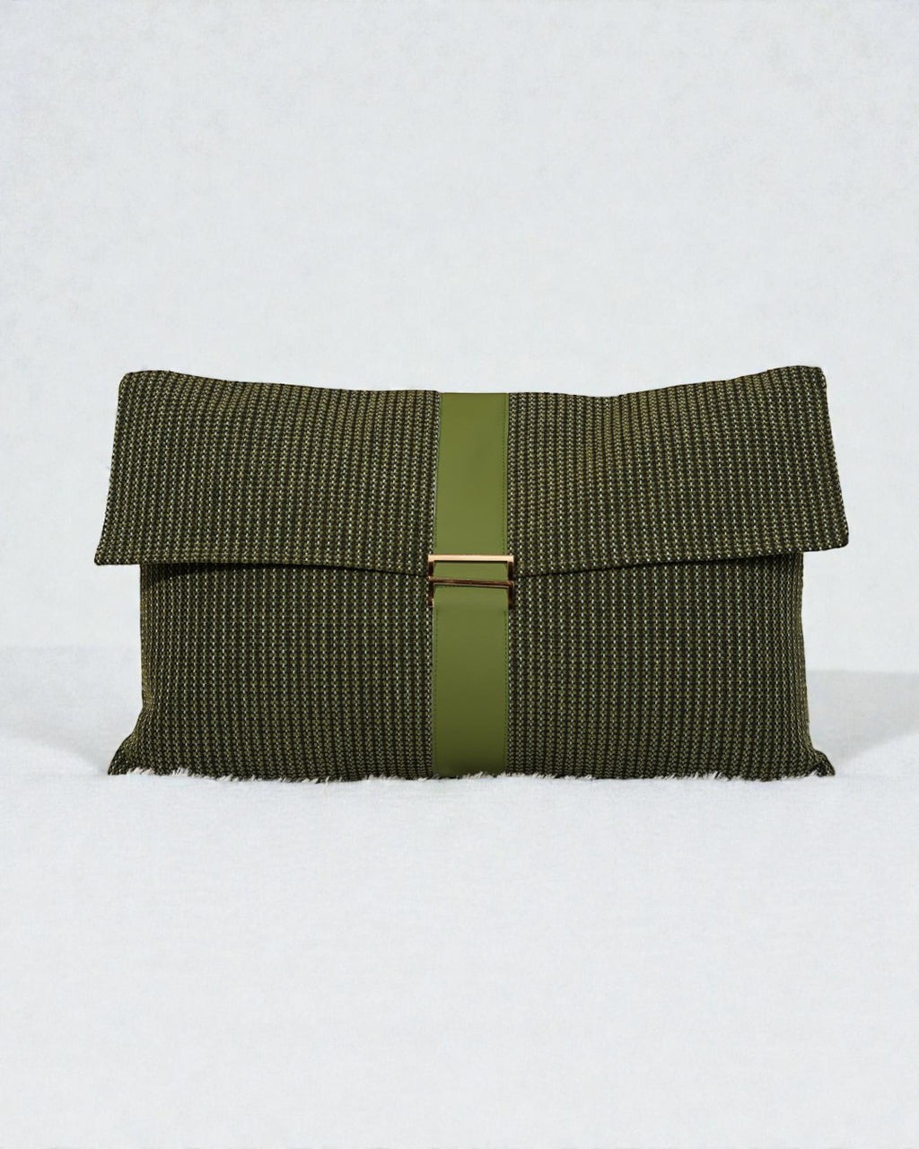 Olive Buckle Textured Cushion Cover
