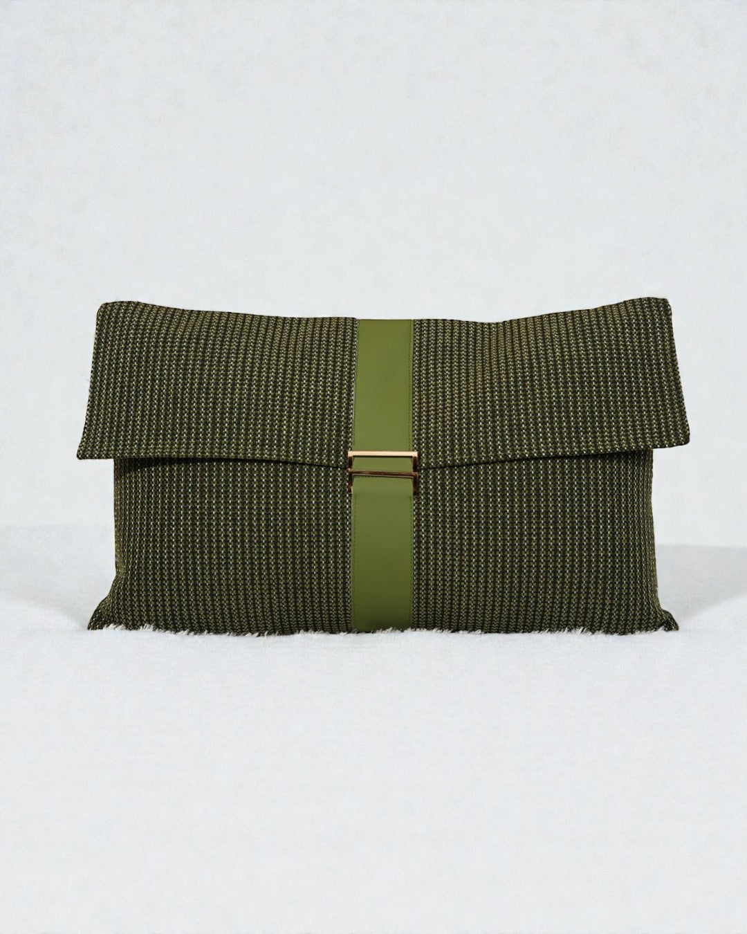 Olive Buckle Textured Cushion Cover