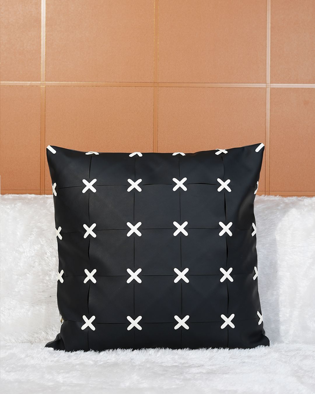 Black Cross-Stitch Cushion Cover