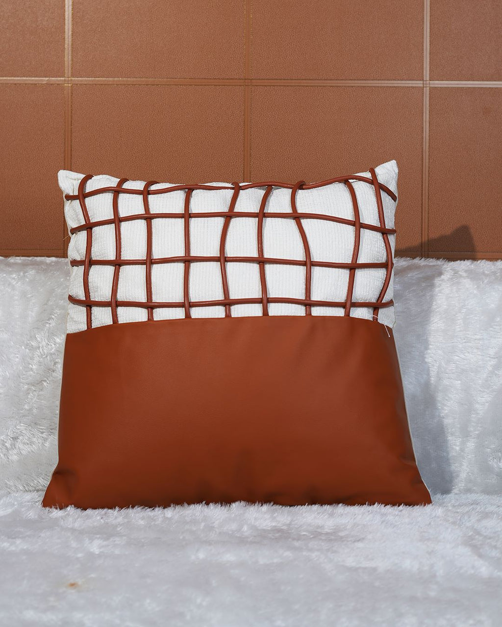 Gridline Tan Cushion Cover